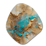 Gold Blue Transcendent Liquid Ink II - Asymmetric Metal Wall Art