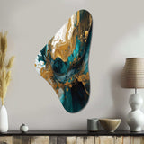 Turquoise And Gold Sculpting Space - Asymmetric Metal Wall Art