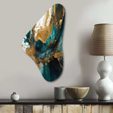 Turquoise And Gold Sculpting Space - Asymmetric Metal Wall Art