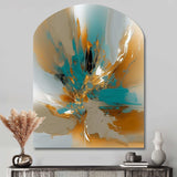 Gold And Turquoise Marble Fuild Ink I - Asymmetric Metal Wall Art