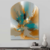 Gold And Turquoise Marble Fuild Ink I - Asymmetric Metal Wall Art