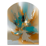 Gold And Turquoise Marble Fuild Ink I - Asymmetric Metal Wall Art