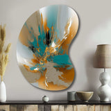 Gold And Turquoise Marble Fuild Ink I - Asymmetric Metal Wall Art