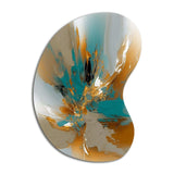 Gold And Turquoise Marble Fuild Ink I - Asymmetric Metal Wall Art