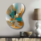 Gold And Turquoise Marble Fuild Ink I - Asymmetric Metal Wall Art