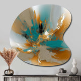 Gold And Turquoise Marble Fuild Ink I - Asymmetric Metal Wall Art