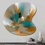 Gold And Turquoise Marble Fuild Ink I - Asymmetric Metal Wall Art