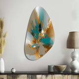 Gold And Turquoise Marble Fuild Ink I - Asymmetric Metal Wall Art