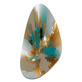 Gold And Turquoise Marble Fuild Ink I - Asymmetric Metal Wall Art