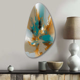 Gold And Turquoise Marble Fuild Ink I - Asymmetric Metal Wall Art