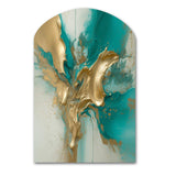 Gold And Turquoise Marble Fuild Ink II - Asymmetric Metal Wall Art