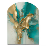 Gold And Turquoise Marble Fuild Ink II - Asymmetric Metal Wall Art