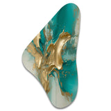 Gold And Turquoise Marble Fuild Ink II - Asymmetric Metal Wall Art