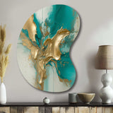 Gold And Turquoise Marble Fuild Ink II - Asymmetric Metal Wall Art