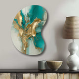 Gold And Turquoise Marble Fuild Ink II - Asymmetric Metal Wall Art