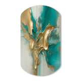 Gold And Turquoise Marble Fuild Ink II - Asymmetric Metal Wall Art