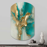 Gold And Turquoise Marble Fuild Ink II - Asymmetric Metal Wall Art