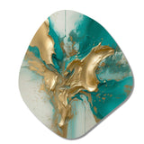 Gold And Turquoise Marble Fuild Ink II - Asymmetric Metal Wall Art