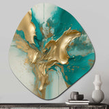 Gold And Turquoise Marble Fuild Ink II - Asymmetric Metal Wall Art