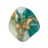 Gold And Turquoise Marble Fuild Ink II - Asymmetric Metal Wall Art