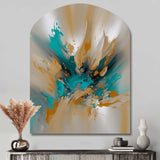 Yellow And Turquoise Marble Fuild Ink - Asymmetric Metal Wall Art