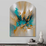 Yellow And Turquoise Marble Fuild Ink - Asymmetric Metal Wall Art