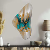 Yellow And Turquoise Marble Fuild Ink - Asymmetric Metal Wall Art