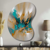 Yellow And Turquoise Marble Fuild Ink - Asymmetric Metal Wall Art