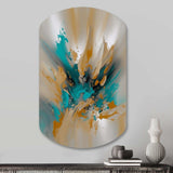 Yellow And Turquoise Marble Fuild Ink - Asymmetric Metal Wall Art