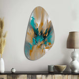 Yellow And Turquoise Marble Fuild Ink - Asymmetric Metal Wall Art