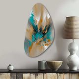 Yellow And Turquoise Marble Fuild Ink - Asymmetric Metal Wall Art