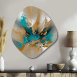 Yellow And Turquoise Marble Fuild Ink - Asymmetric Metal Wall Art