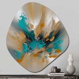 Yellow And Turquoise Marble Fuild Ink - Asymmetric Metal Wall Art