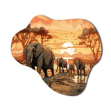 Orange African Safari With Elephants I - Asymmetric Metal Wall Art