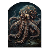 Brown Octopus Under The Sea - Asymmetric Metal Wall Art