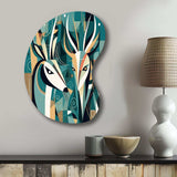 Green Beige Abstract Deer Portrait - Asymmetric Metal Wall Art