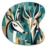 Green Beige Abstract Deer Portrait - Asymmetric Metal Wall Art