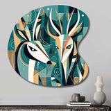 Green Beige Abstract Deer Portrait - Asymmetric Metal Wall Art