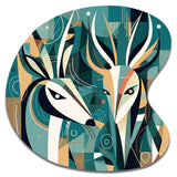 Green Beige Abstract Deer Portrait - Asymmetric Metal Wall Art