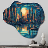 Blue And Orange Artistic Tributes To The Art Deco Era - Asymmetric Metal Wall Art