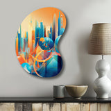 Blue And Orange Retro Radiance I - Asymmetric Metal Wall Art