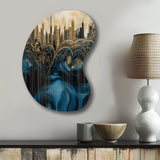 Gold And Blue Urban Elegance I - Asymmetric Metal Wall Art