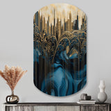 Gold And Blue Urban Elegance I - Asymmetric Metal Wall Art