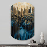 Gold And Blue Urban Elegance I - Asymmetric Metal Wall Art