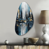 Gold And Blue Urban Elegance III - Asymmetric Metal Wall Art