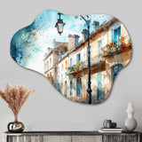 Blue And Beige French Small Town - Asymmetric Metal Wall Art