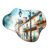 Blue And Beige French Small Town - Asymmetric Metal Wall Art