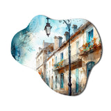 Blue And Beige French Small Town - Asymmetric Metal Wall Art