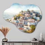 White And Green Small Town In Greece - Asymmetric Metal Wall Art