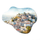 White And Green Small Town In Greece - Asymmetric Metal Wall Art